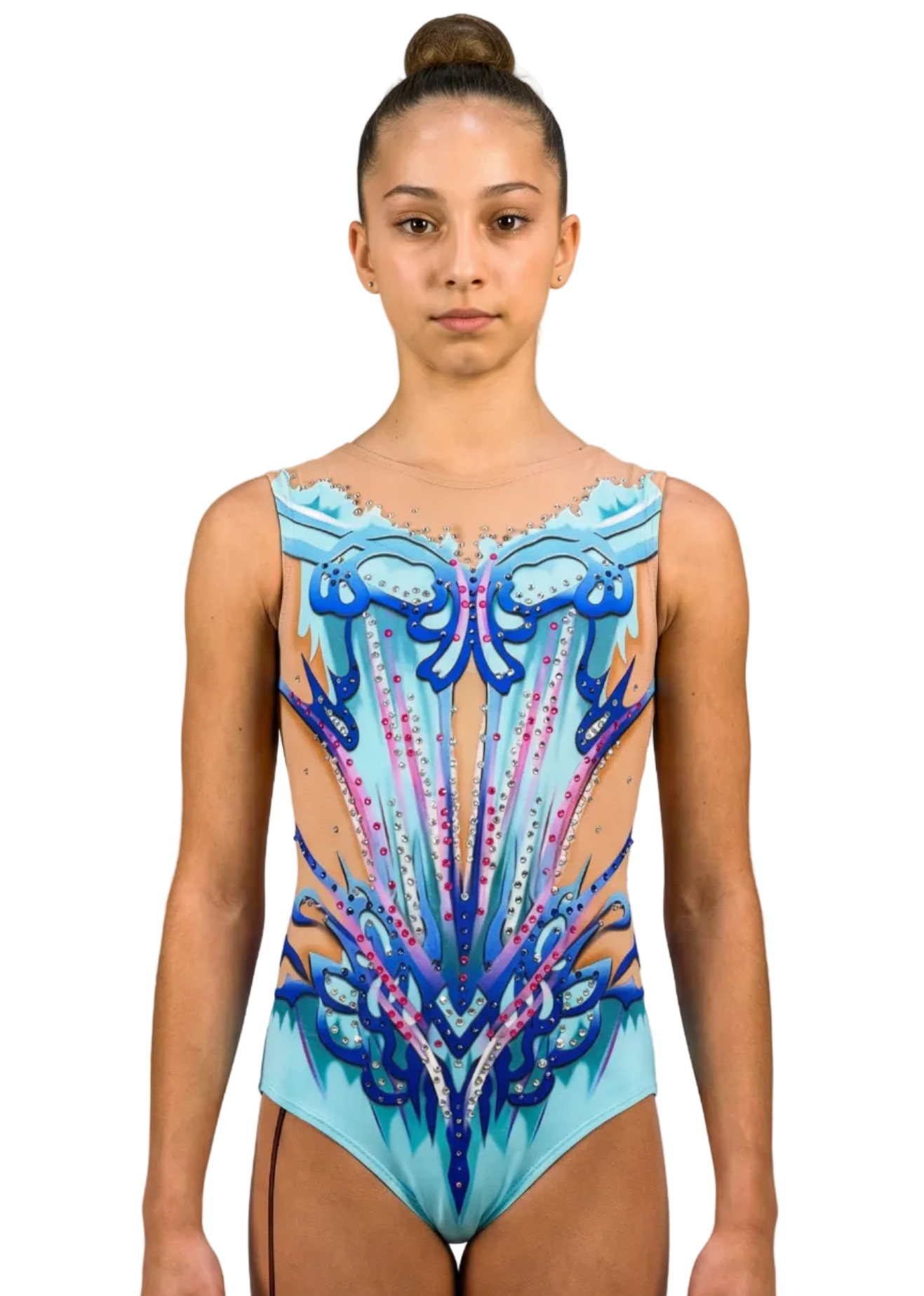RSG-Anzug in Hellblau und Blau mit hautfarbenem Netz, glänzenden Strasssteinen und symmetrischem Ziermotiv in elegantem Stil.
RSG-Anzug in Blau und Hellblau mit dekorativen Details, üppigen Strasssteinen, hautfarbenem Netz und aufsteigenden Linien in raffiniertem Finish.
Rückansicht eines RSG-Anzugs in Hellblau und Blau mit hautfarbenem Netz, verteilten Strasssteinen und symmetrischen Motiven in elegantem Stil.