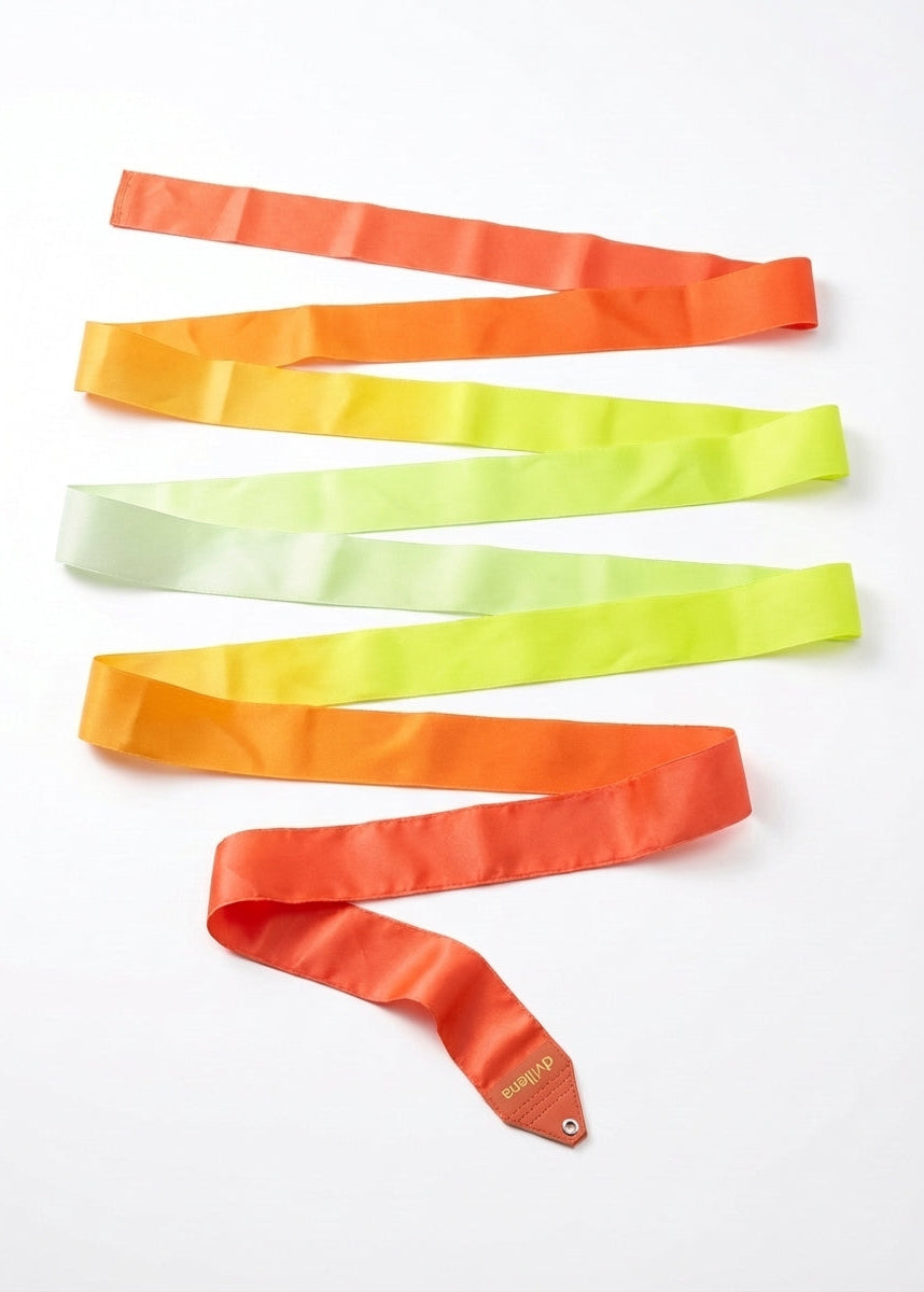 Professionelles Band für Rhythmische Sportgymnastik, Modell Orange Sun, Farbverlauf Orange und Limette.
