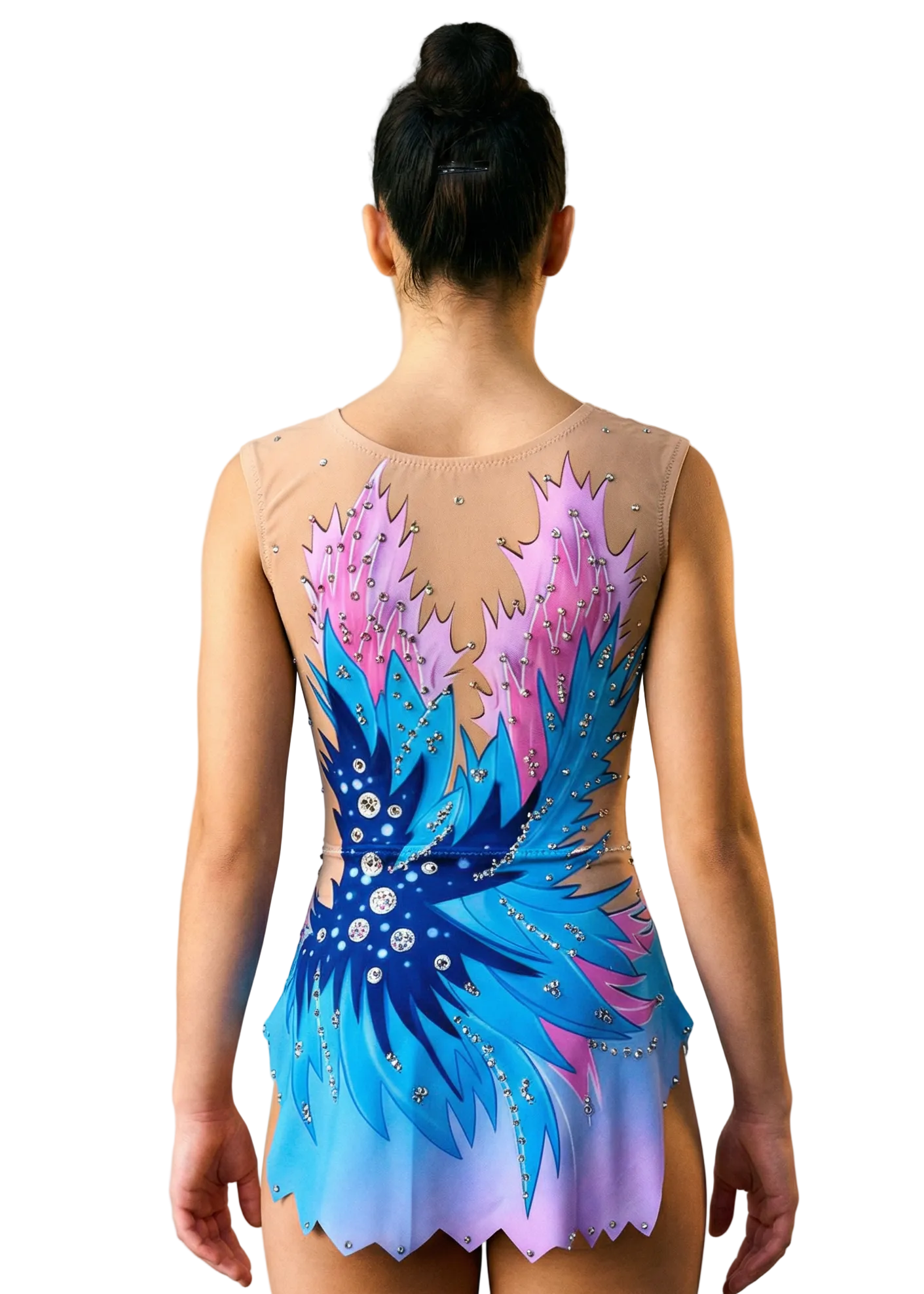 RSG-Anzug in Rosa und Blau mit Farbverläufen, üppigen Strasssteinen und Flammenmotiven für einen leuchtenden Stil.
Heller RSG-Anzug mit intensivem Blau, zartem Rosa, glänzenden Strasssteinen und dynamisch wirkendem Flammen-Design.
Rückansicht eines RSG-Anzugs mit heller Basis in Rosa und Blau, Strasssteinen und fließenden Flammenmotiven.