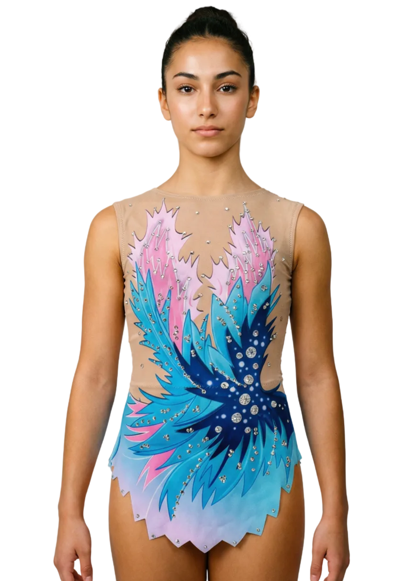 RSG-Anzug in Rosa und Blau mit Farbverläufen, üppigen Strasssteinen und Flammenmotiven für einen leuchtenden Stil.
Heller RSG-Anzug mit intensivem Blau, zartem Rosa, glänzenden Strasssteinen und dynamisch wirkendem Flammen-Design.
Rückansicht eines RSG-Anzugs mit heller Basis in Rosa und Blau, Strasssteinen und fließenden Flammenmotiven.