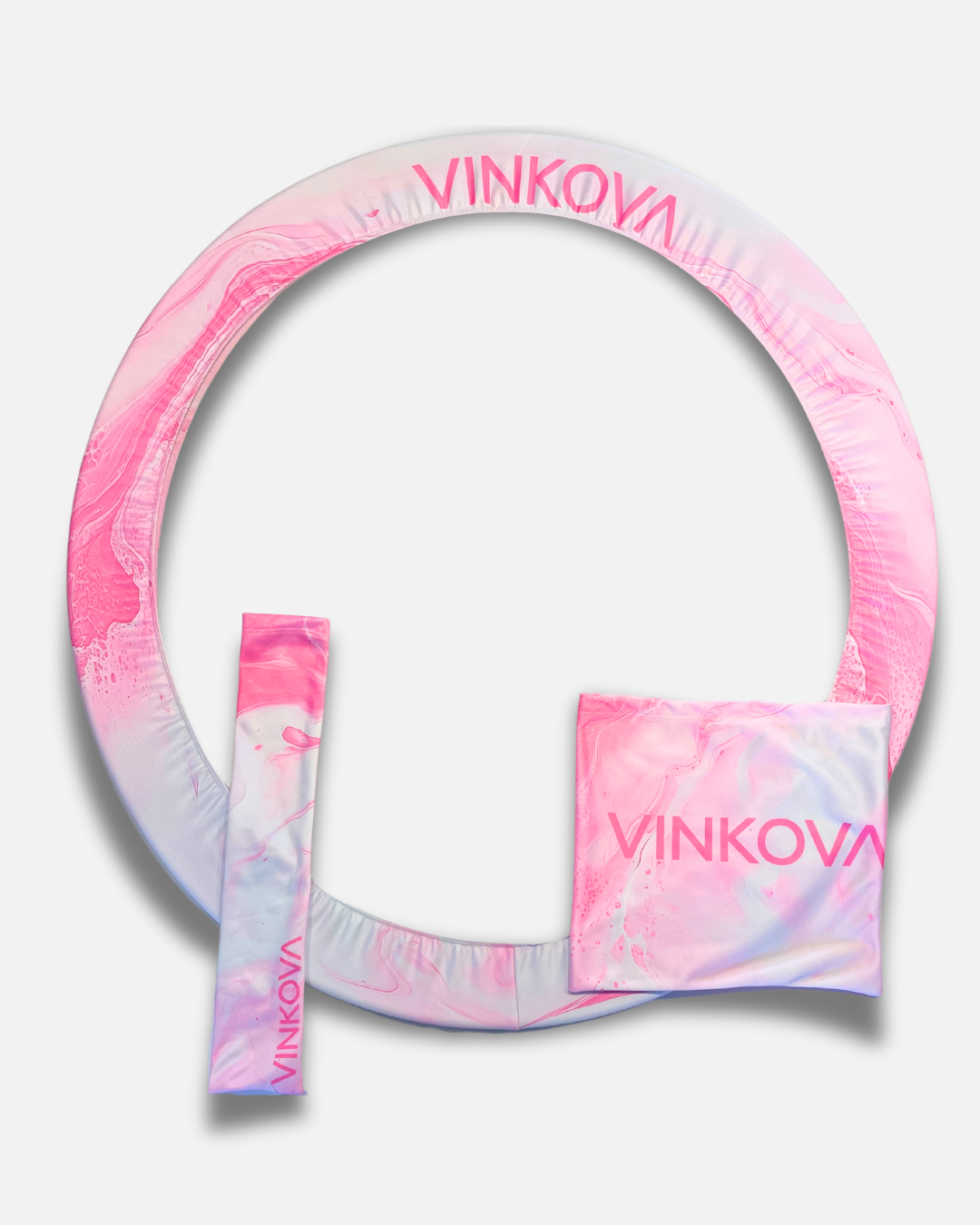 Vinkova Blossom Hüllen für RSG-Reifen, Ball und Keulen, Muster in rosa und weiß.