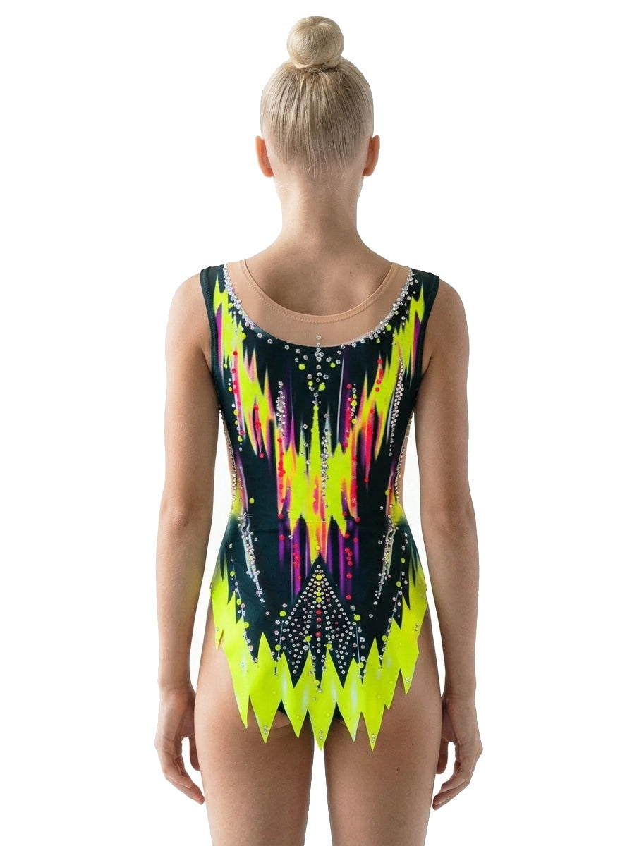 Vinkova Turnanzug Danna, hinten: schwarz, limettengrün und fuchsia, Rock mit Spitzen.
