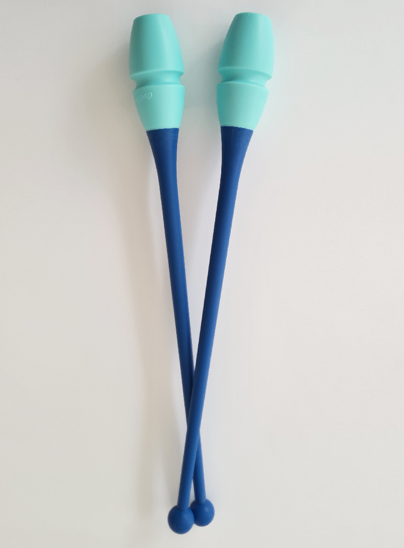 Ineinandersteckbare Keulen für Rhythmische Sportgymnastik in Marineblau und Hellblau für Training und Wettkampf.