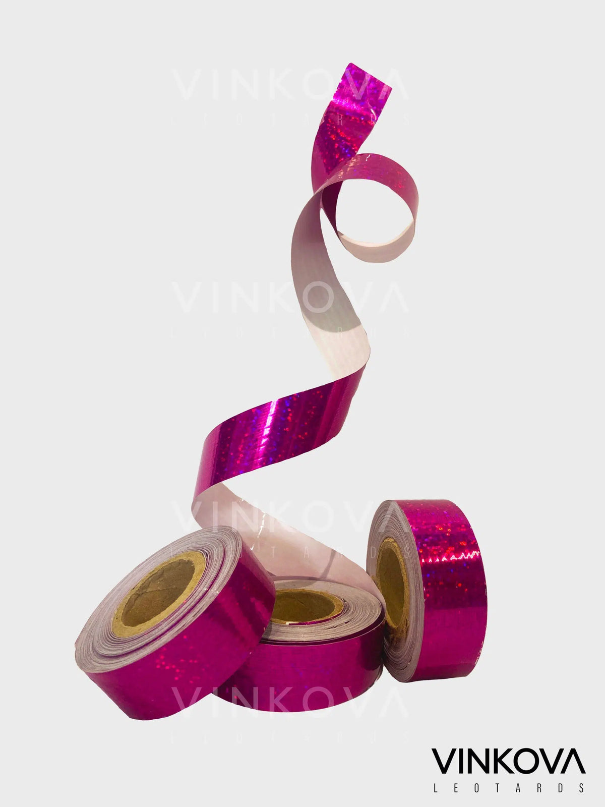 Vinkova Klebeband für RSG-Handgeräte, glitzernd, fuchsia, in Rollen und ausgerollten Streifen.