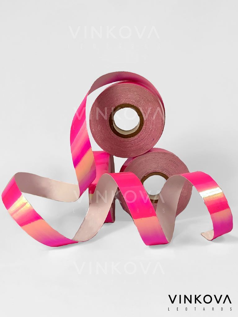 Vinkova Klebeband für RSG-Handgeräte, irisierend, neonrosa, in Rollen und ausgerollten Streifen.
