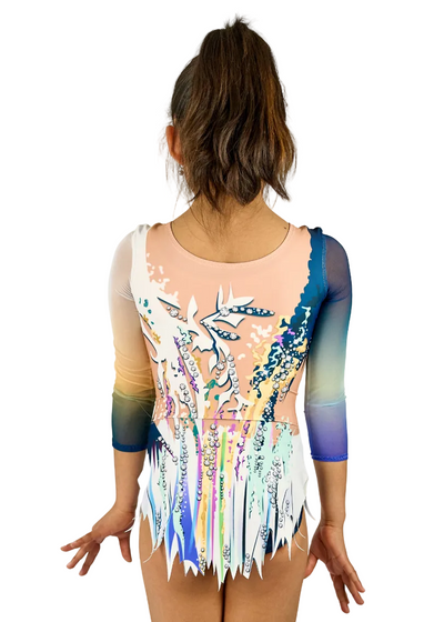 Langärmeliger RSG-Anzug mit geometrischen Prints und Glitzerdetails für Übungen auf der Matte.