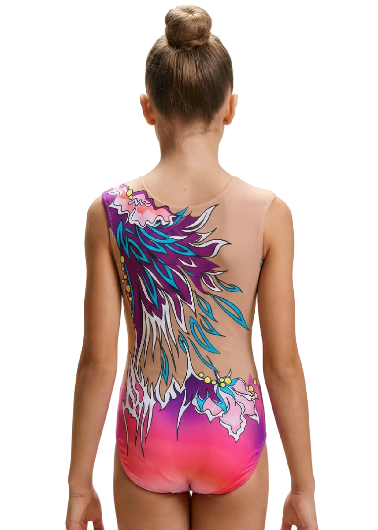 Rosa-lila RSG-Anzug mit seitlichem Feder- und Blumendruck, Transparenzen und Strasssteinen in dynamischem und künstlerischem Stil.
RSG-Anzug mit Fuchsia-Lila-Farbverlauf, asymmetrischem Feder- und Blumendesign, glänzenden Details und lebendiger Ästhetik.
Rückansicht eines rosa-lila RSG-Anzugs mit Transparenzen und großem, stilisiertem Federdesign für einen fließenden und auffälligen Effekt.