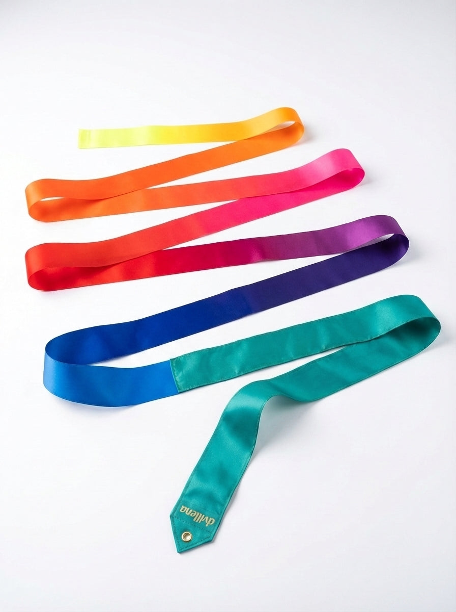 RSG-Band Colors in Gelb, Fuchsia, Violett, Blau, Grün; in Zickzackform ausgelegt.