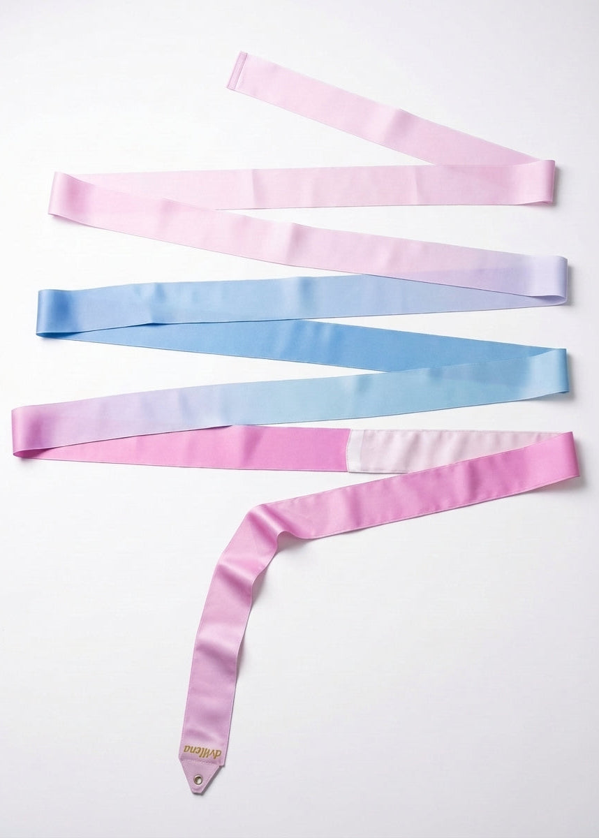 Professionelles Band für Rhythmische Sportgymnastik, Modell Rosa Pastel, Farbverlauf Rosa und Blau.