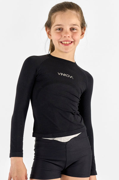 Schwarzes Thermo-Shirt für Rhythmische Sportgymnastik im Winter.