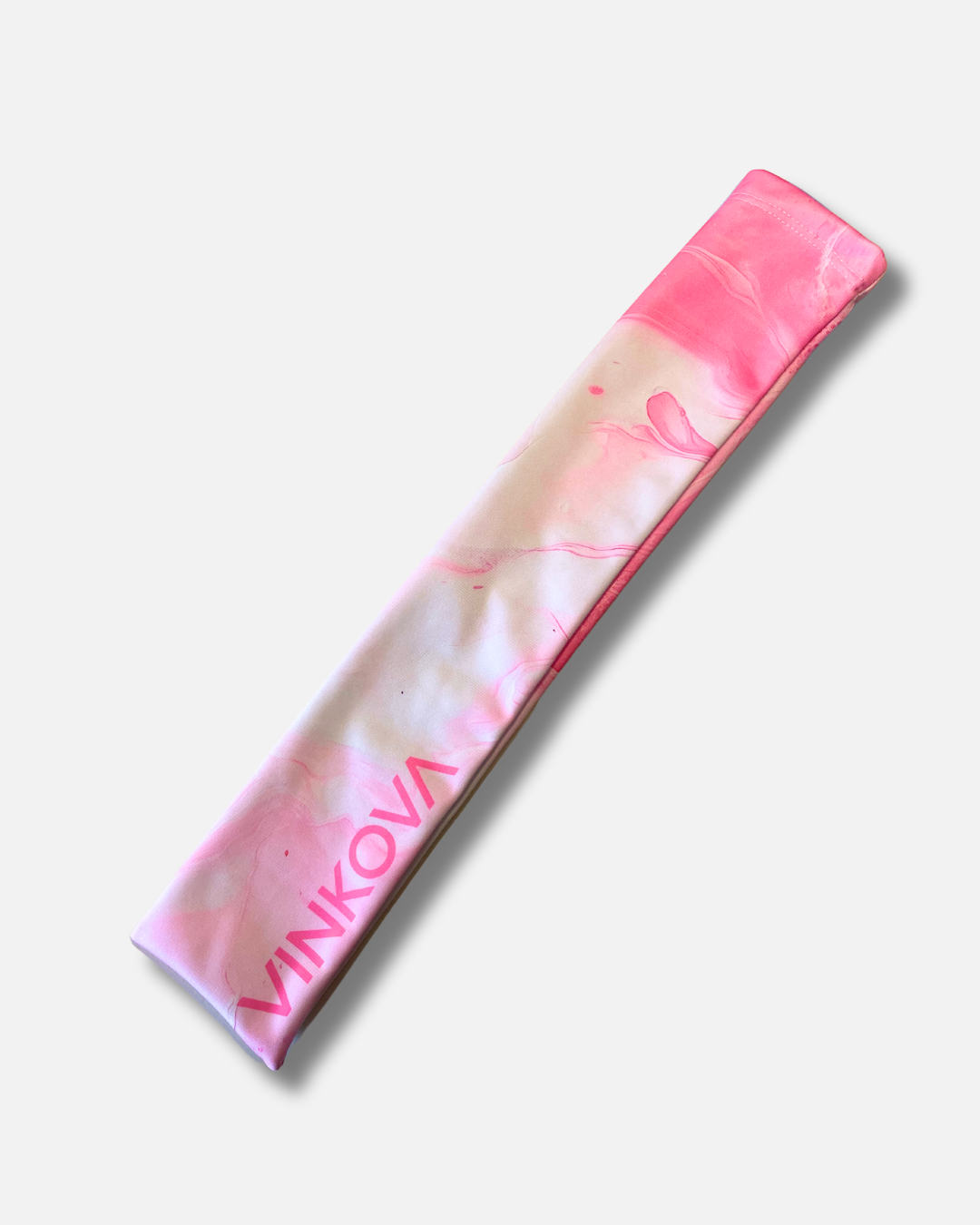 Lange Vinkova Keulenhülle Blossom, Muster in rosa und weiß und Logo.