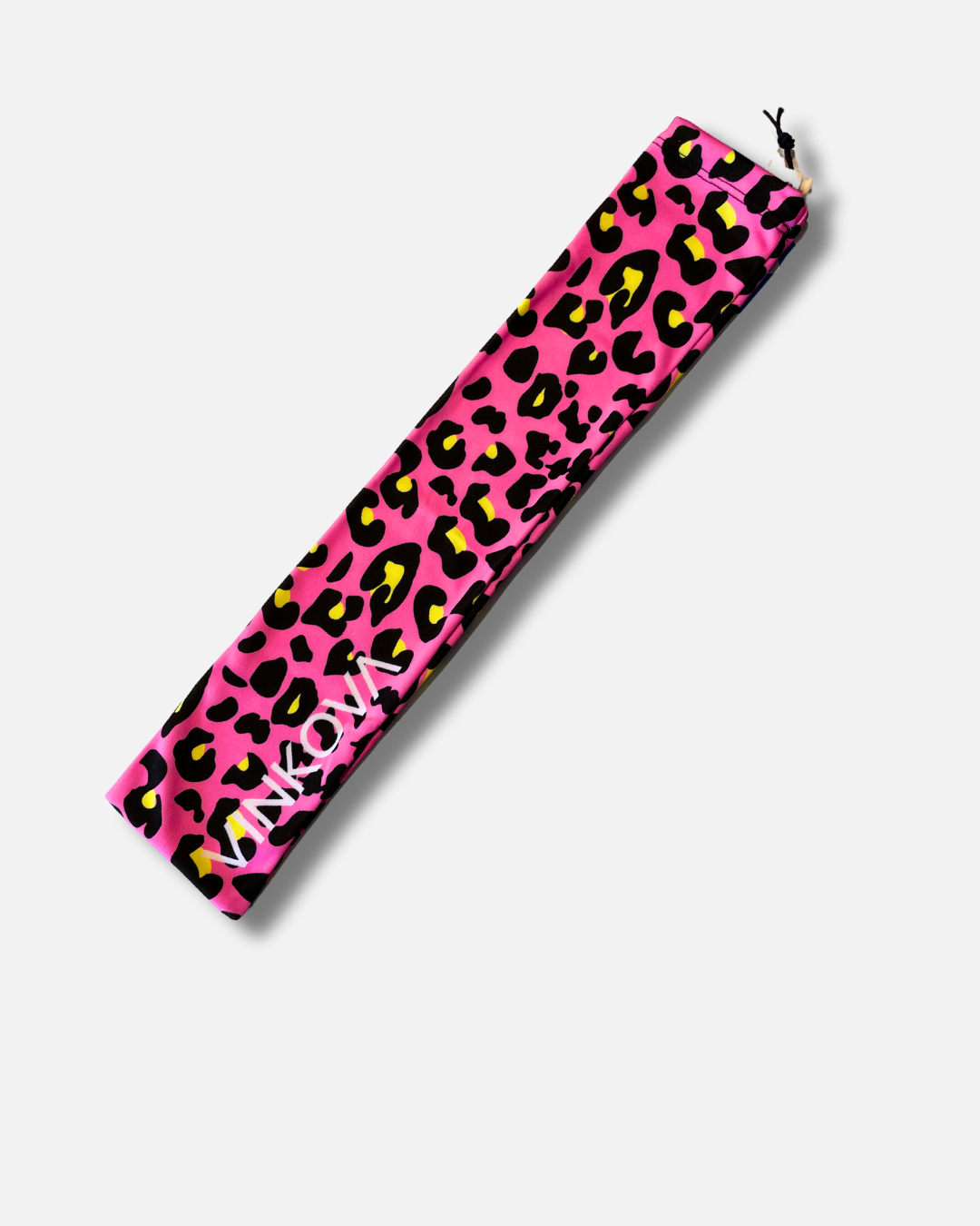 Lange Vinkova Keulenhülle Pink Cheetah, Muster in rosa Leopardenoptik und Logo.