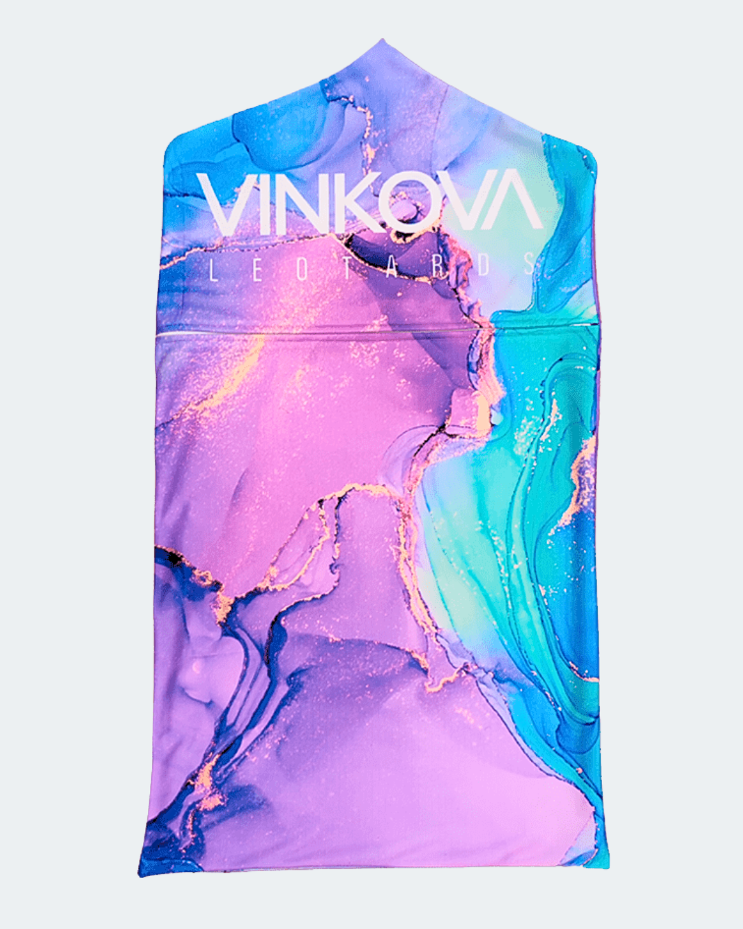 Vinkova Anzughülle Liria, rosa, violett und blau, Rückseite mit Logo.