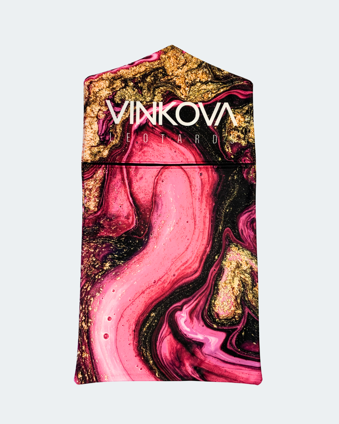 Vinkova Anzughülle Volcano Rose, rosa, schwarz und gold, Rückseite mit Logo.