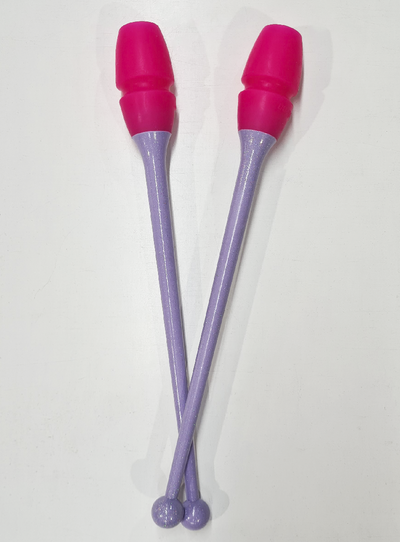 Ineinandersteckbare Keulen für Rhythmische Sportgymnastik 36 cm in Lila Glitzer und Fuchsia.