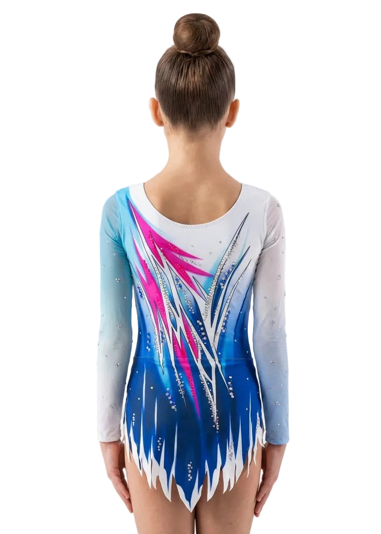 Elastischer RSG-Anzug mit asymmetrischem Design in Blau und Fuchsia mit Strasssteinen Modell Washington