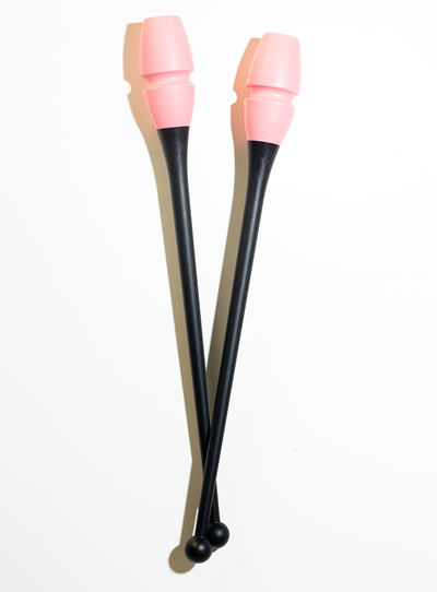 Ineinandersteckbare Keulen für Rhythmische Sportgymnastik in Schwarz und Rosa für Gymnastinnen.